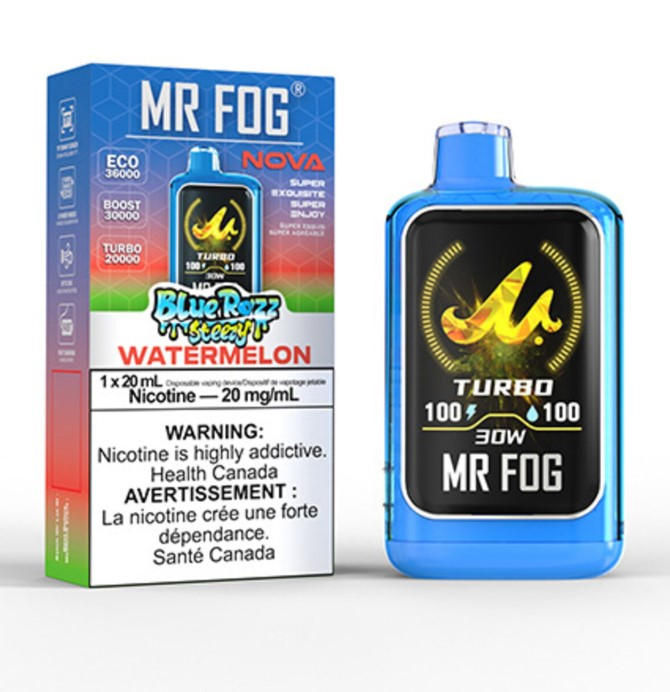 *ON* Disposable Vape Mr Fog NOVA Blue Razz Steezy Watermelon Box of 5 ...